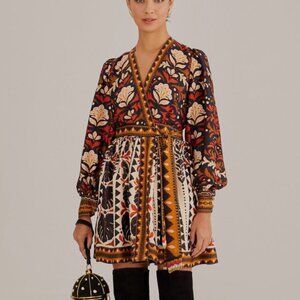 Farm Rio Multicolor Tapestry Garden V Neck Mini Dress